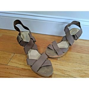 CL Laundry Dreamgirl Women's Wedge Sandals Brown Peep Toe Comfort Dress Shoes 7